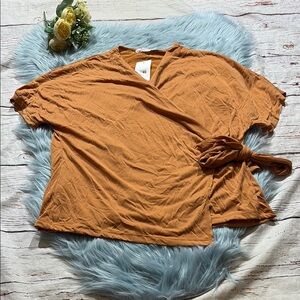 NWT Lush Orange Short Sleeve Wrap Top sz L